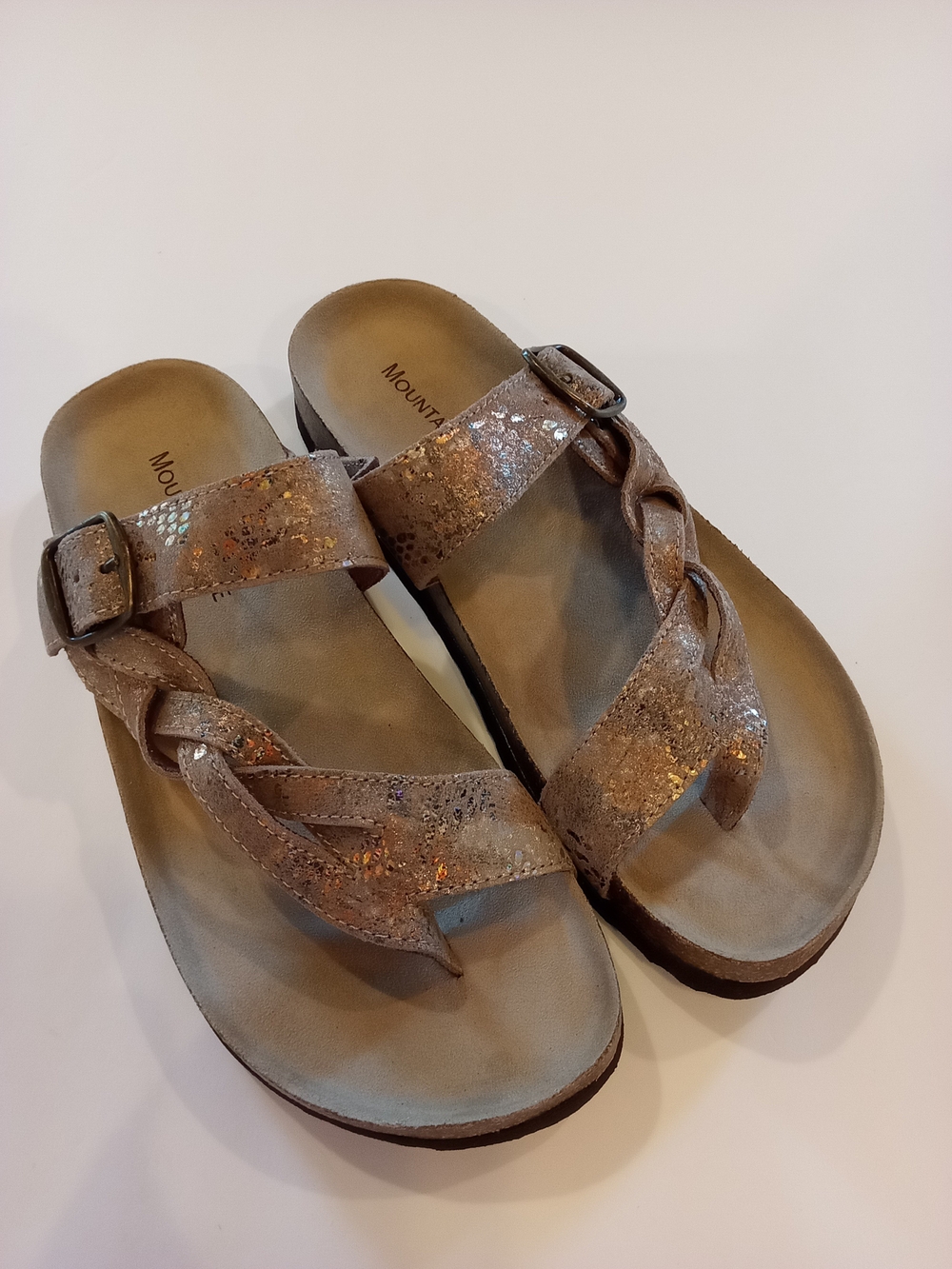 White Mountain Metallic Light Taupe Braided Slide Sandals Sz 7 NWB
